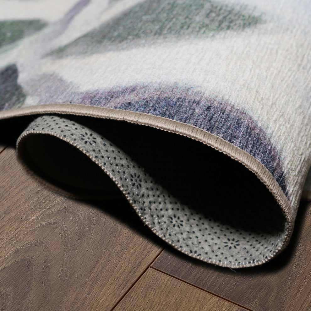 My Magic Carpet Washable Rug Sasha Floral Cream Blue, 6' X 6'