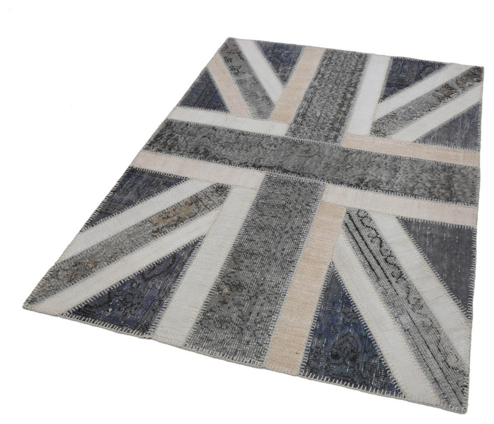 Rug N Carpet - Hand-knotted Turkish 4' 8'' x 6' 5'' Flag Patchwork Rug