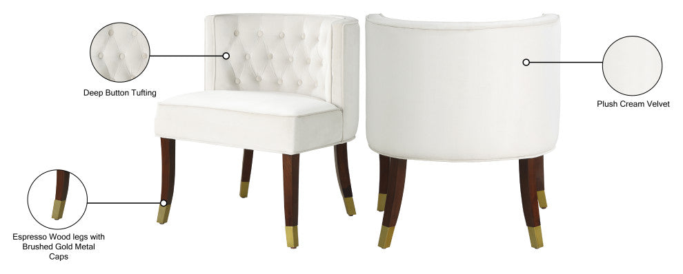 Perry Velvet Upholstered Dining Chair (Set of 2), Cream