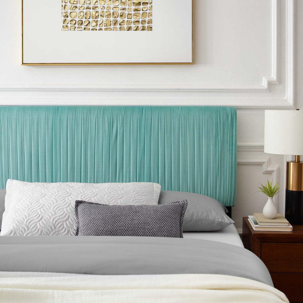 Platform Bed Frame, Full Size, Velvet, Blue, Modern Contemporary, Bedroom Master