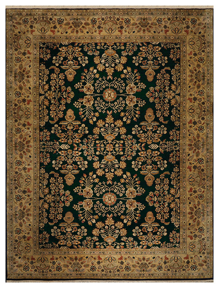 8'11''x11'8'' Hand-Knotted Wool 250 KPSI Oriental Area Rug, Midnight Blue & Tan
