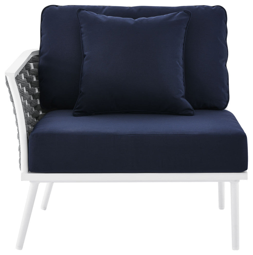 Lounge Chair, Navy White, Aluminum, Modern, Outdoor Patio Bistro Hospitality