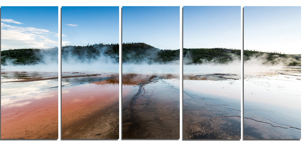 Grand Prismatic Spring at Sunset, Seashore Canvas Print, 60"x28", 5 Panels