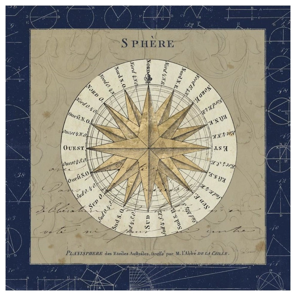 "Sphere Compass Blue" Digital Paper Print by Sue Schlabach, 38"x38"