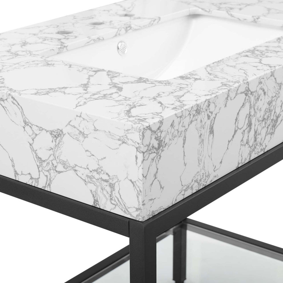 Sink Vanity Cabinet, Artificial Marble, Metal, Black White, Modern, Bathroom