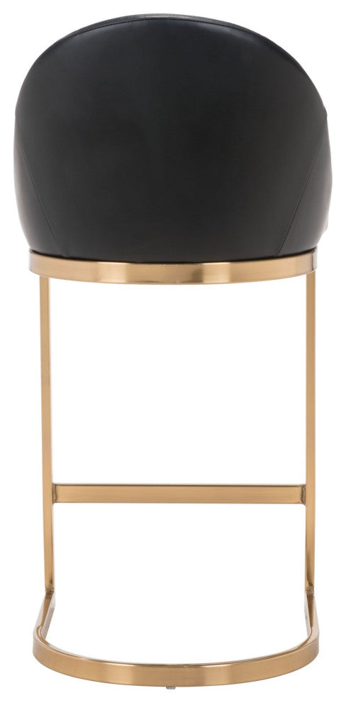 Counter Stool Chair, Faux Vinyl Leather, Steel, Black, Gold, Cafe Bistro