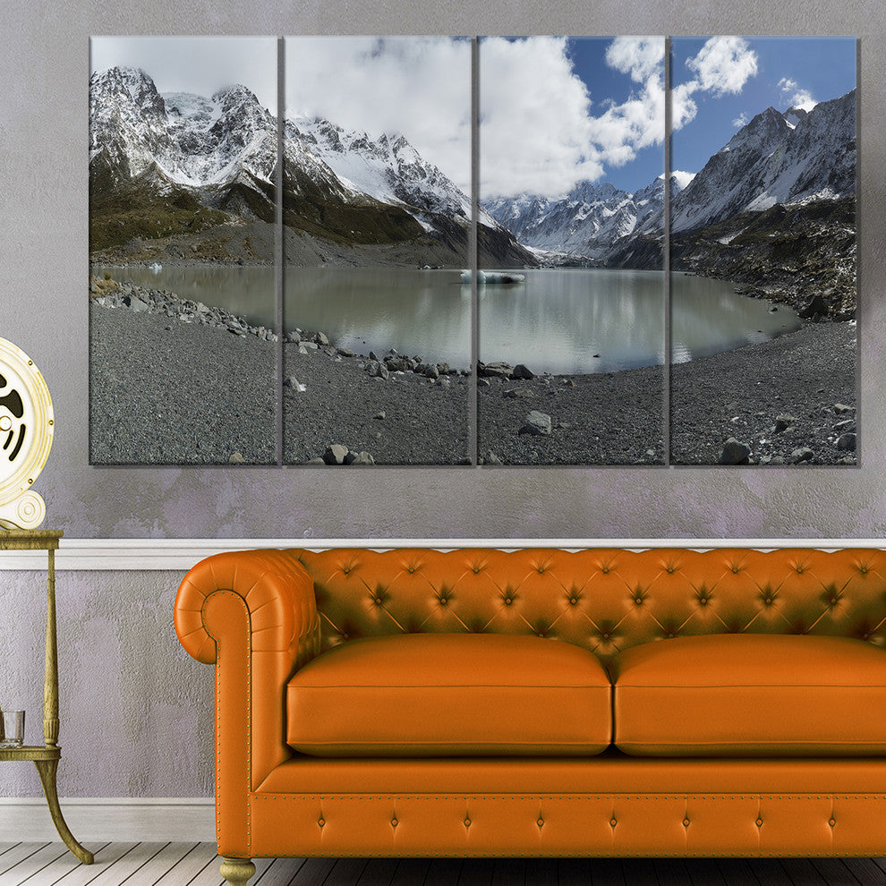 New Zealand Mountains Panorama, Large Landscape Canvas Art, 48"x28", 4 Panels