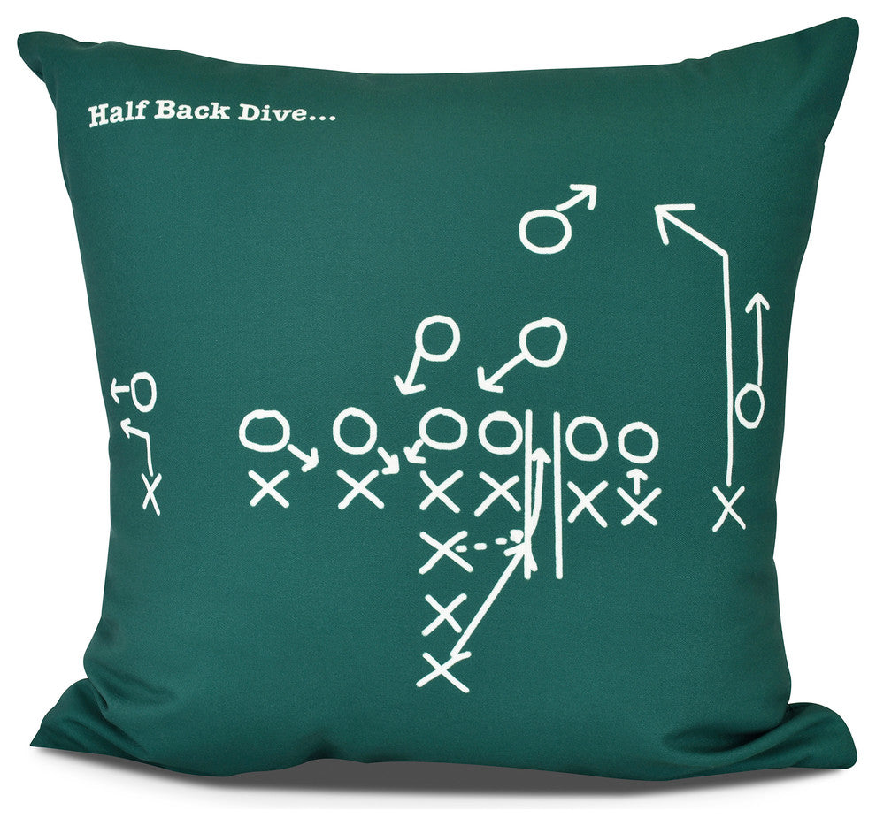 Half Back Dive, Geometric Print Outdoor Pillow, Green, 16" x 16"