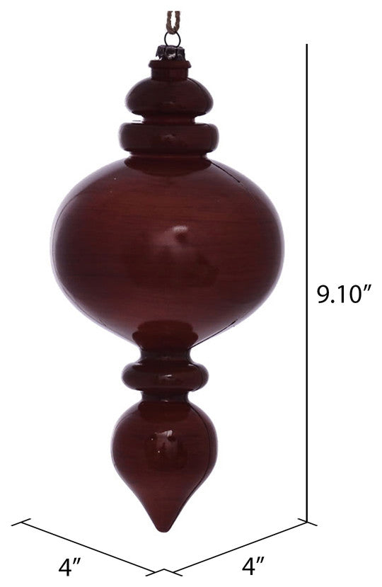 Vickerman MC198588 9" Copper Wood Grain Rounded Finial Ornament, Pack of 3