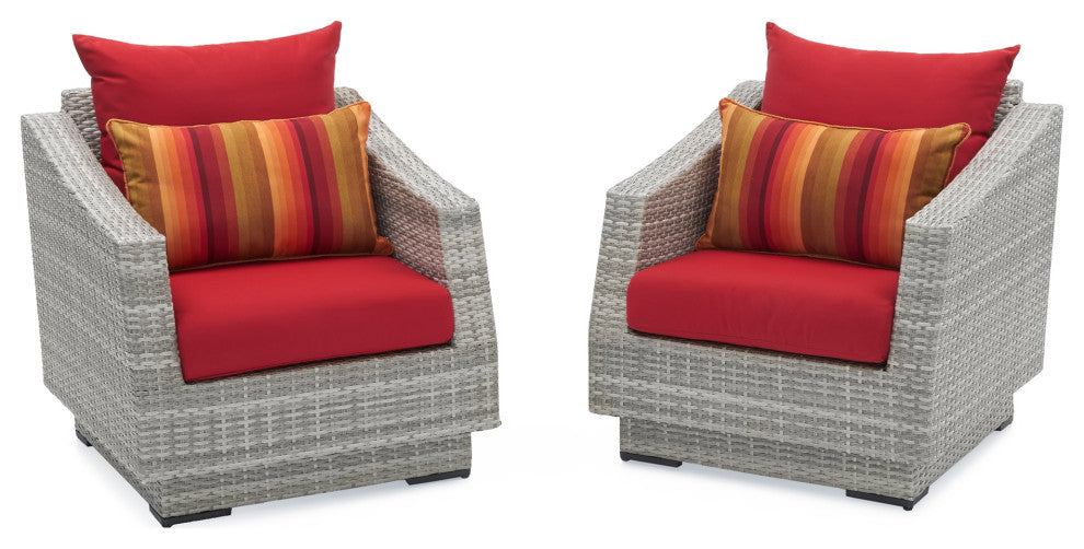 Cannes 6 Piece Sunbrella Outdoor Love and Club Seating Set, Sunset Red