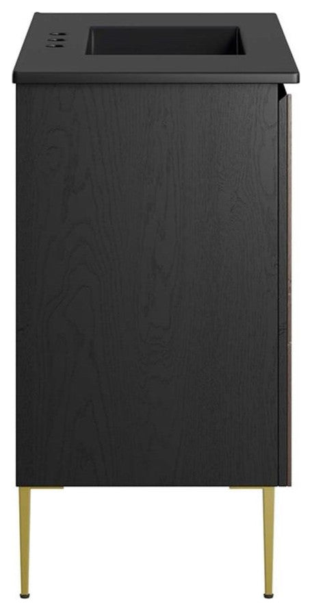 Modway Alchemist 36" Modern Wood Bathroom Vanity with Tapered Legs in Black