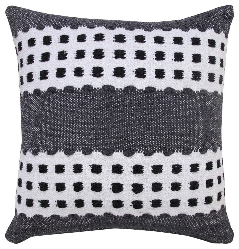 Ox Bay Handwoven Gray/Black Stripe Organic Cotton Pillow Cover, 20"x20"