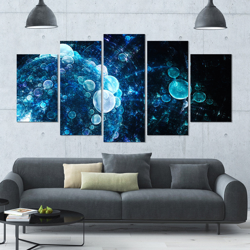 Blue Spherical Water Drops, Large Floral Canvas Art Print, 60"x32", 5 Panels