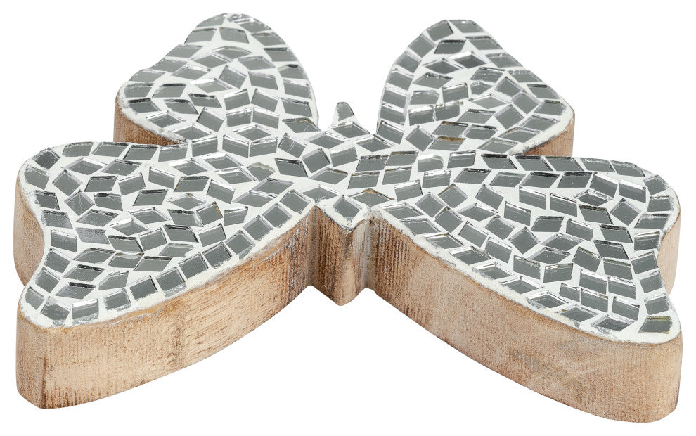 Glass, 6" Mosaic Butterfly, White