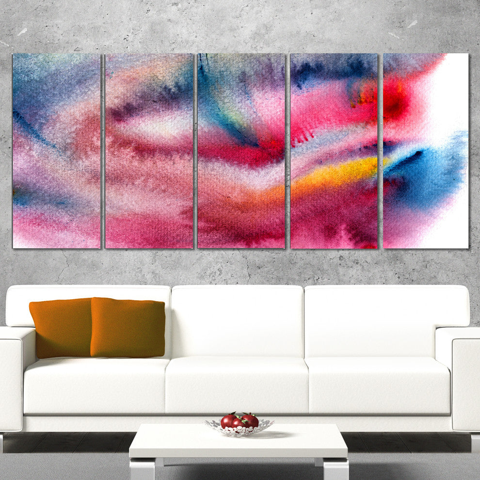 "Blue and Red Abstract Stain" Canvas Print, 5 Panels, 60"x28"