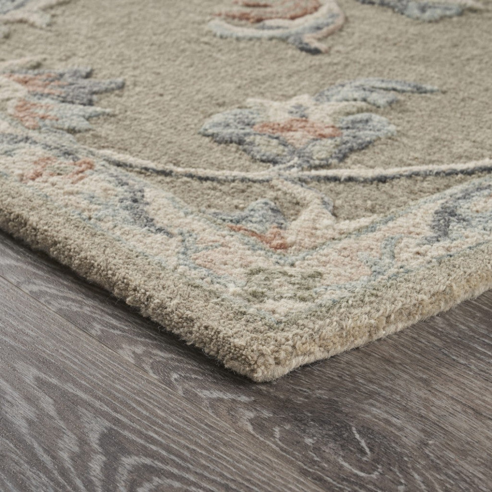 5" x 7' Sage and Cream Filigree Area Rug