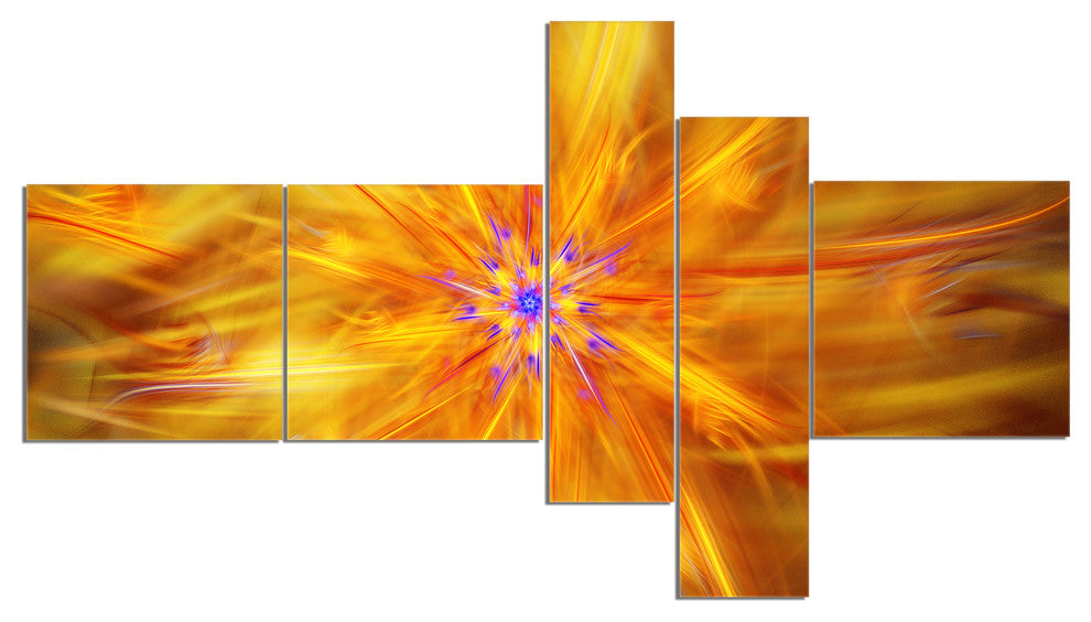 Glowing Brightest Star Exotic Flower, Abstract Canvas Print, 60"x32", 5 panels