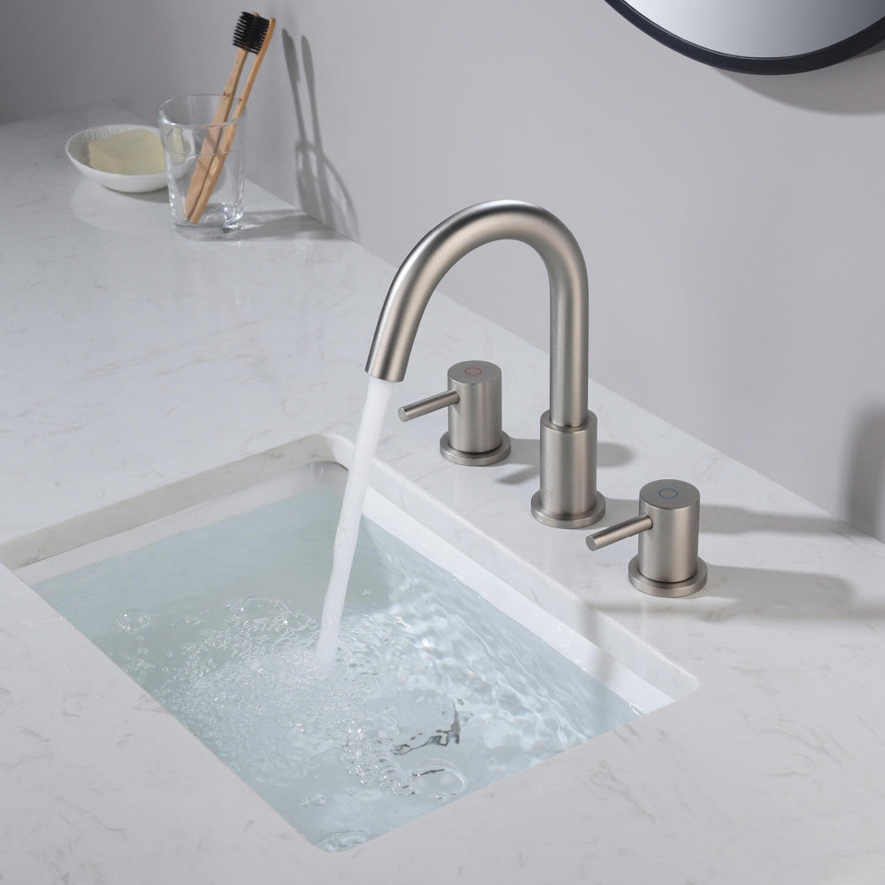 Circular Widespread Sink Faucet With Pop-Up Drain, Brush Nickel