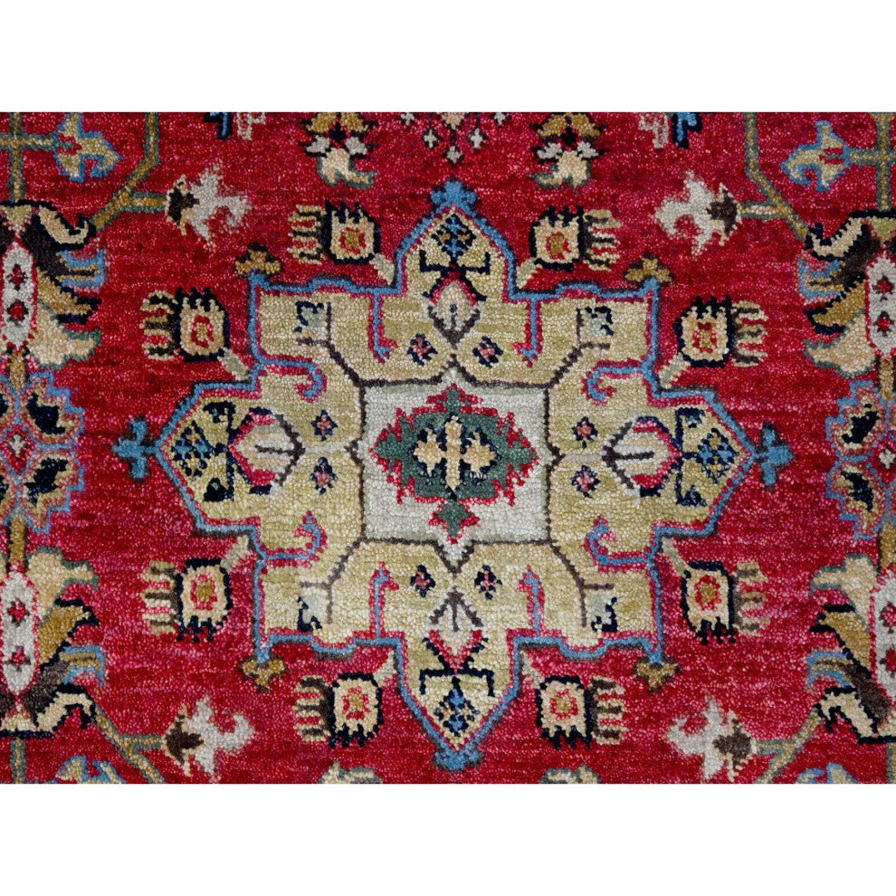Fire Brick Red Hand Knotted Wool Karajeh Design Square Oriental Rug, 8'x8'