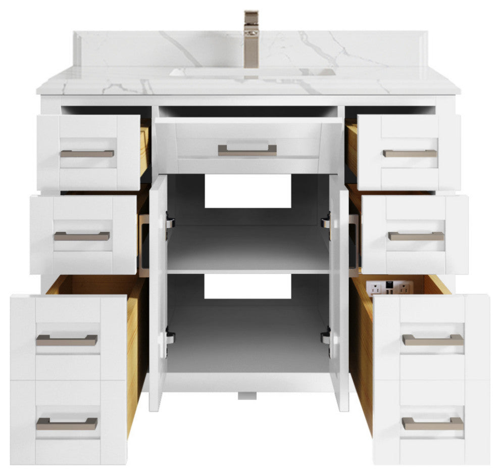 Cambridge 42 Single Sink Bath Vanity in White 1.5" Calacatta Laza
