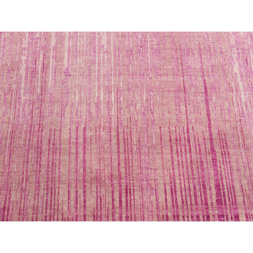 Pink Natural Wool Hand Knotted Vertical Ombre Design Oriental Rug, 10'0"x14'3"