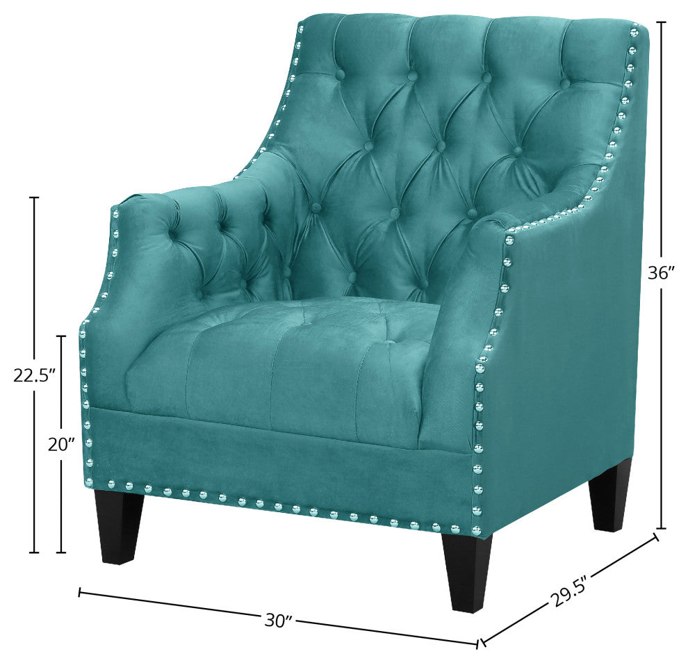 Norway Tufted Accent Chair with Nailhead Trim, Teal