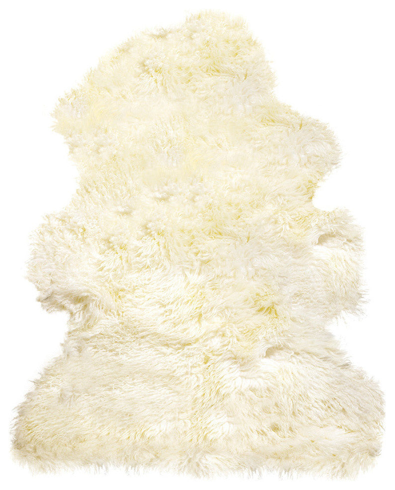 Natural 100% New Zealand Sheepskin Curly Single, 2'x3' Natural