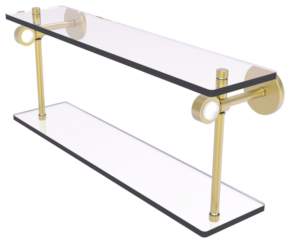 Clearview 16" Two Tiered Glass Shelf, Satin Brass