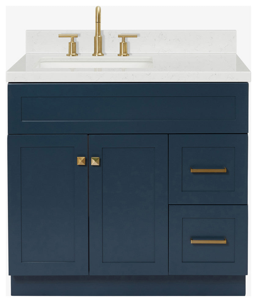 Ariel Hamlet 36" Single Left Rectangle Sink Bathroom Vanity, Carrara Quartz