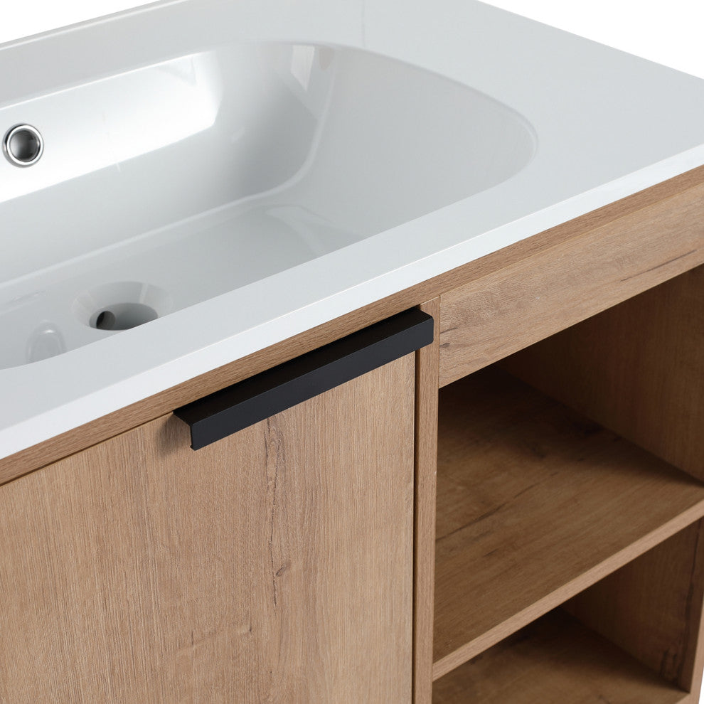 Single Vanity, Neutral Finish With Solid Surface Resin White Sink, 30"