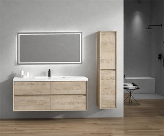SLIM Light White Oak Wall Mount Vanity, Reinforced Acrylic Sink, 60" Single