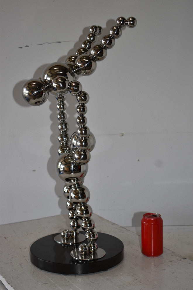 Modern Art Acrobat Couple in Action Chrome Balls Statue Size: 12" x 14" x 27"H