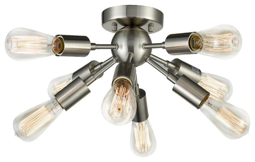 Milano Sputnik Ceiling Light 8-light Flush Mount Fixture, Brushed Nickel