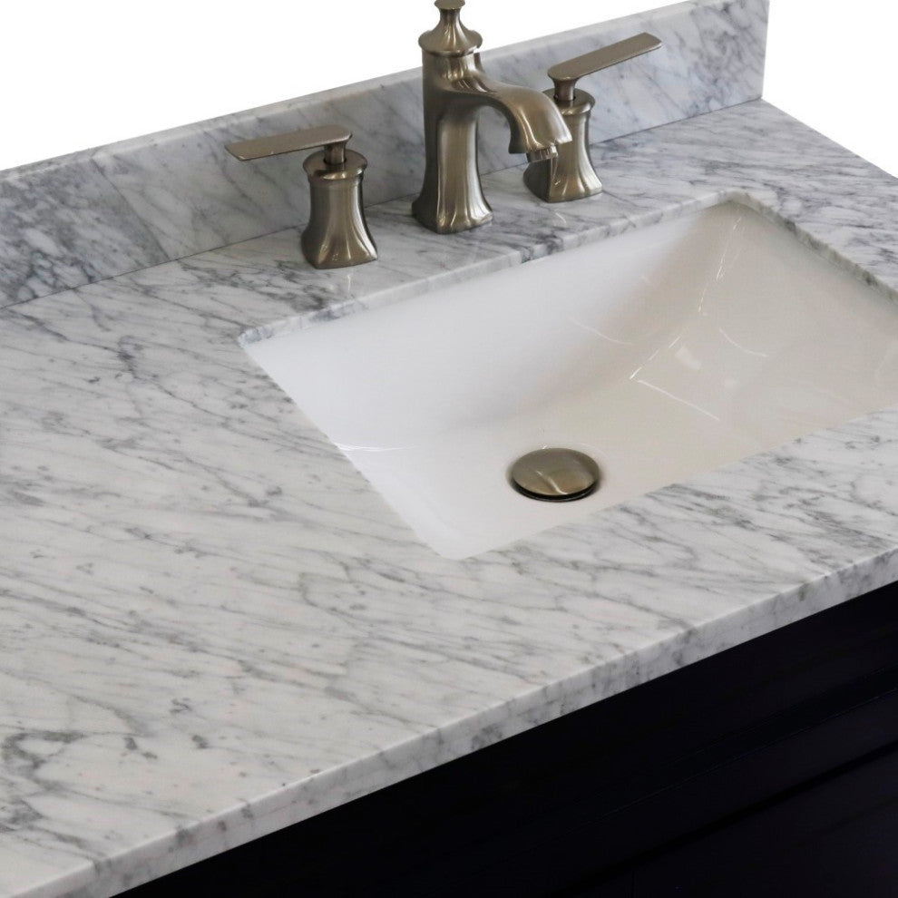37" Single Sink Vanity, Blue Finish With White Carrara Marble
