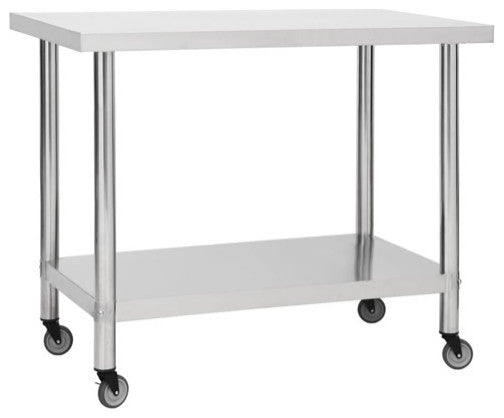 vidaXL Work Table Stainless Steel Table Hotel Prep Work Table with Wheels