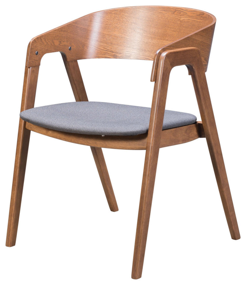 Dining Chair, Set of 2, Fabric, Wood, Walnut, Gray, Bar Kitchen Pub Bistro