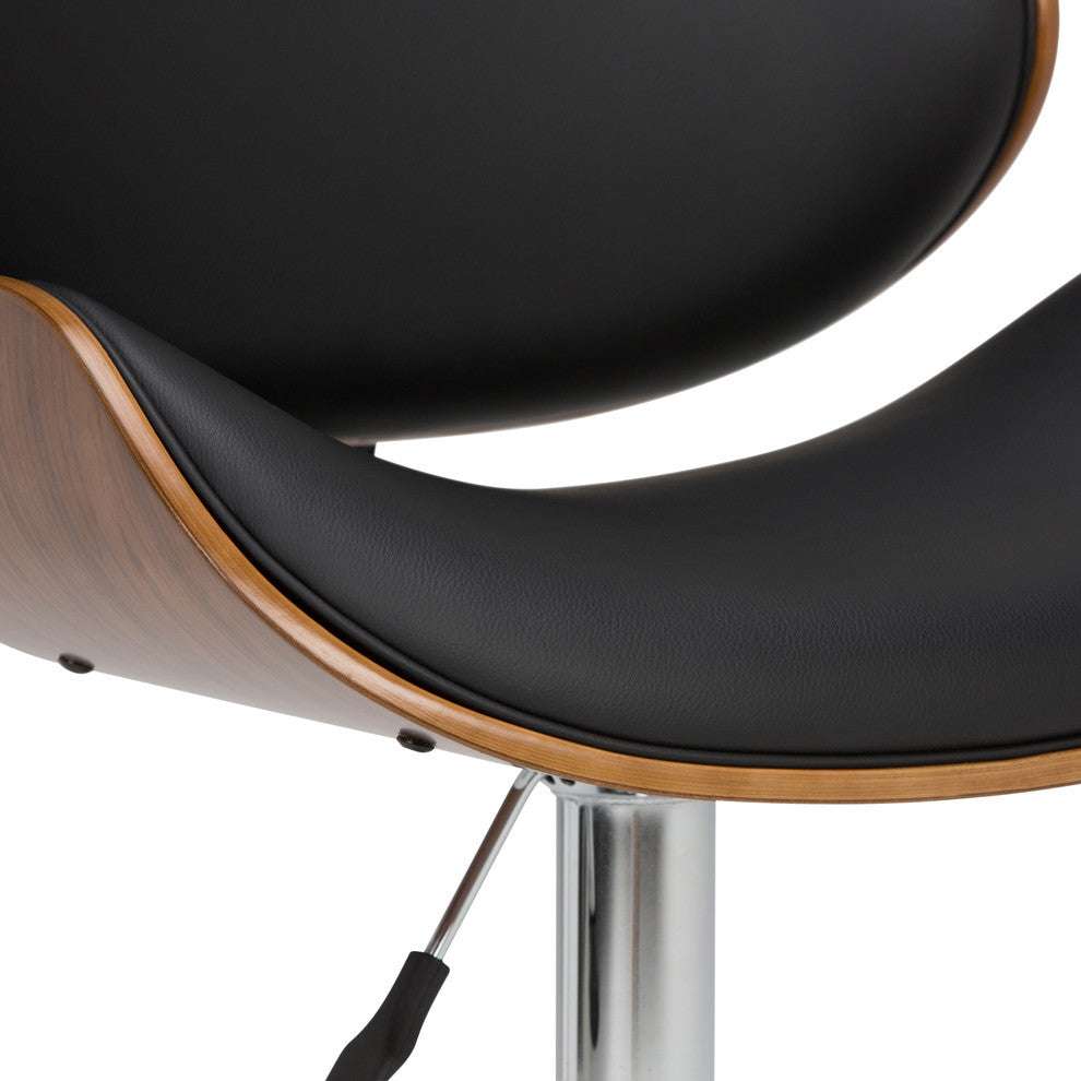 Marana Bentwood Adjustable Swivel Bar Stool, Black Faux Leather