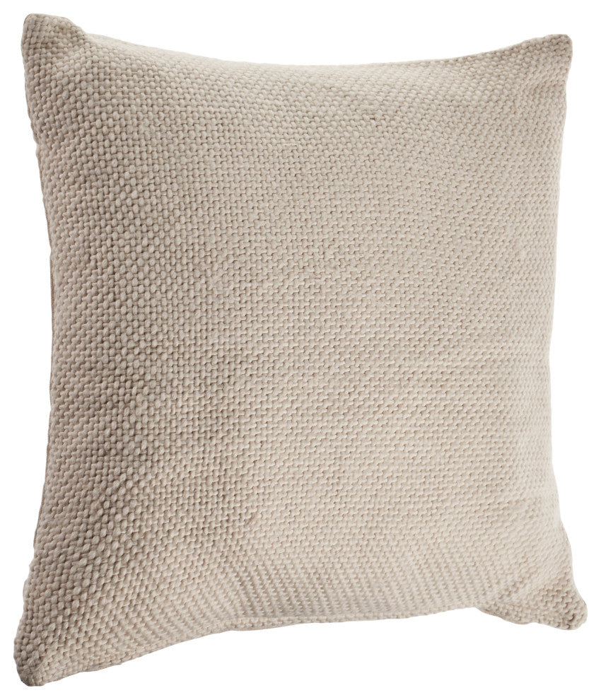 Ox Bay Hand-stitched Cream/Beige Solid Organic Cotton Pillow Cover, 18"x18"