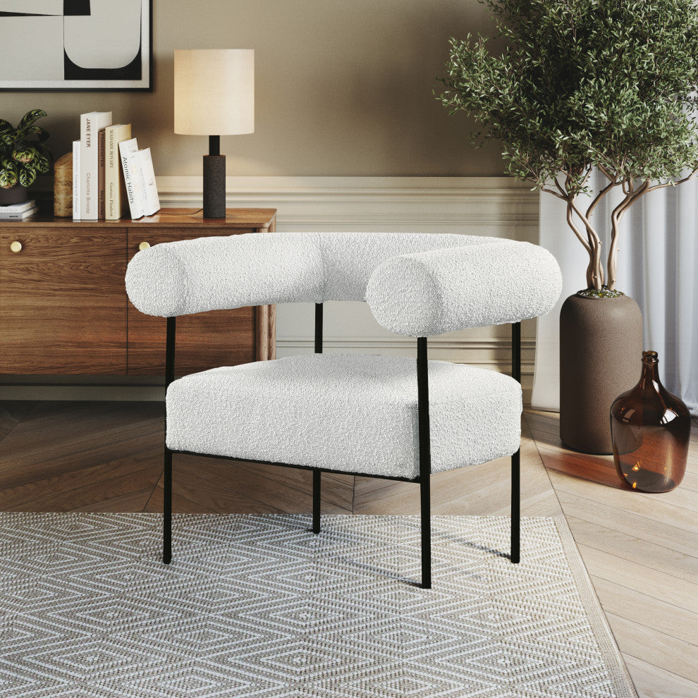 Blake Boucle Fabric Upholstered Accent Chair, Cream