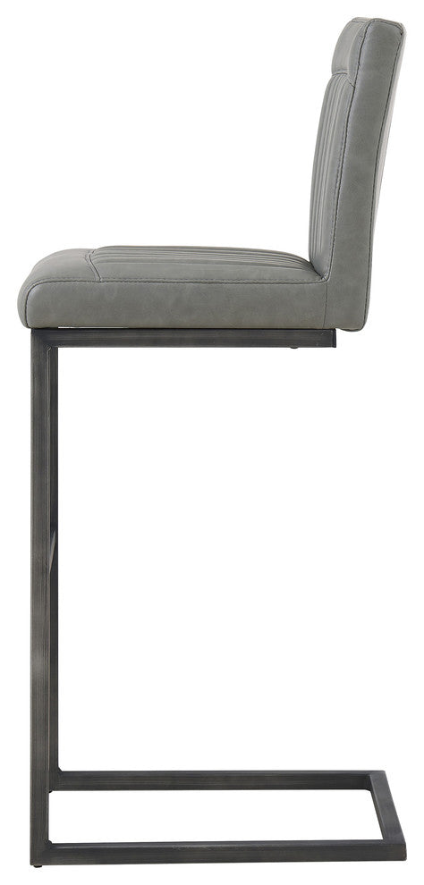 Ronan Bar/ Counter Stool, Set of 2, Antique Graphite Gray, Bar Stool, Faux Leather