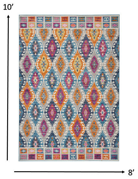 8' X 10' Blue And Pink Ogee Power Loom Area Rug