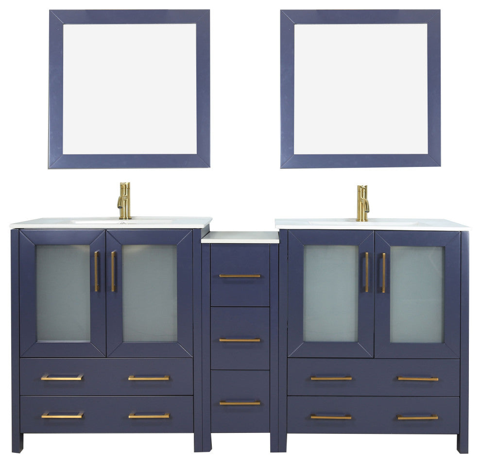 Vanity Art Vanity Set With Ceramic Top, 72", Blue