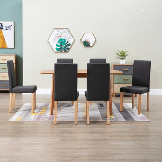 vidaXL Dining Chairs 6 Pcs Side Chair with Solid Wood Legs Dark Gray Fabric