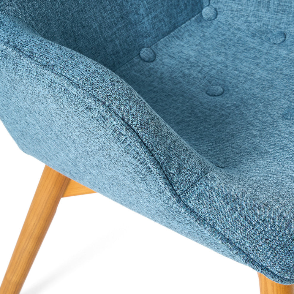 Hariata Mid-Century Modern Wingback Chair and Ottoman Set, Muted Blue