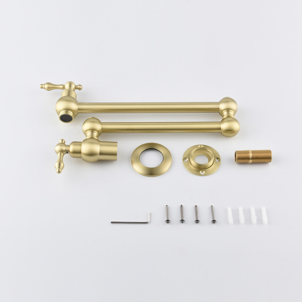 Wellfor Wall Mount Pot Filler Kitchen Faucet With 4 GPM Flow Rate, Brushed Gold