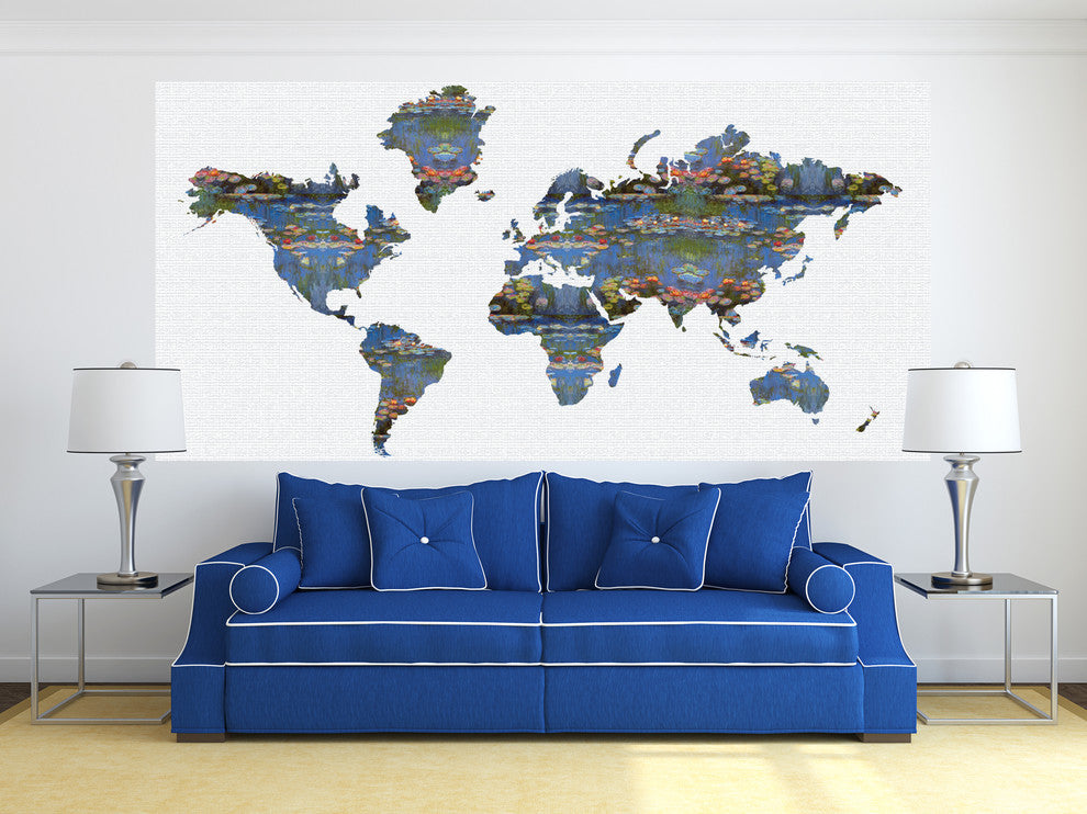 Studio Map Mural, Monet Waterlilies, Wallpaper, 8 Panels, 142"x69"