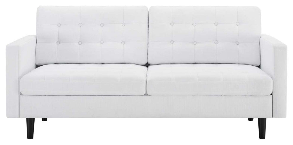Tufted Sofa, Fabric, White, Modern, Living Lounge Room Hotel Lobby Hospitality
