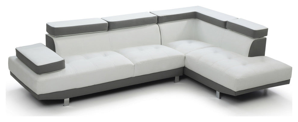 Riveredge 2 Piece Faux Leather L Shape Sectional Sofa, White and Gray