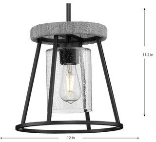 Laramie Collection 1-Light Matte Black Rustic Modern Seeded Glass Pendant