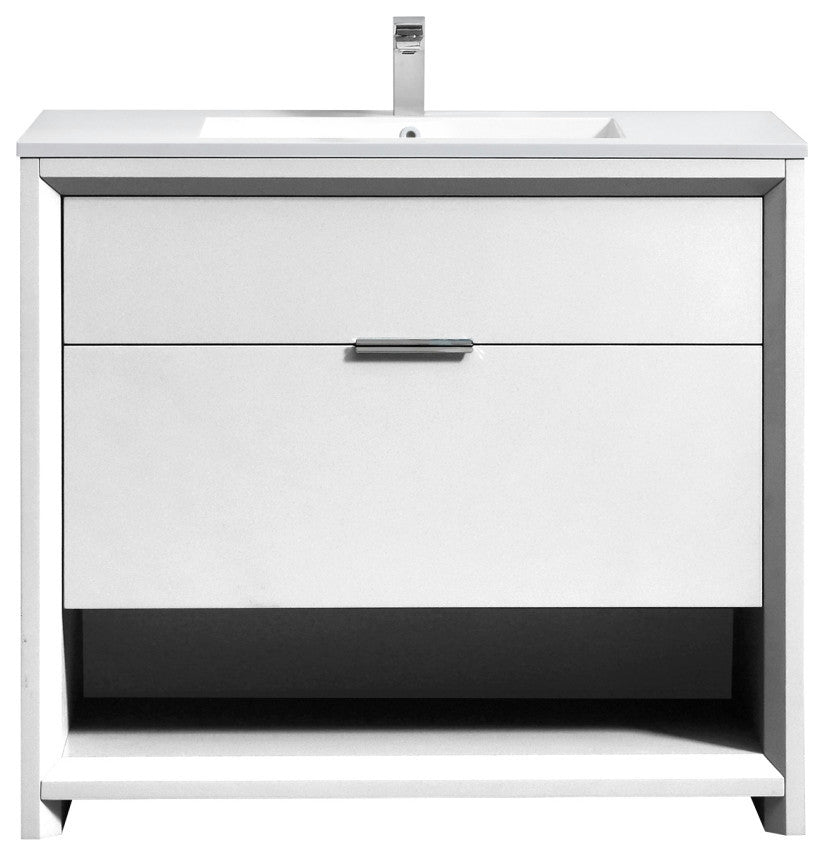 KubeBath Nudo 36'' Floor Mount Modern Bathroom Vanity, Gloss White
